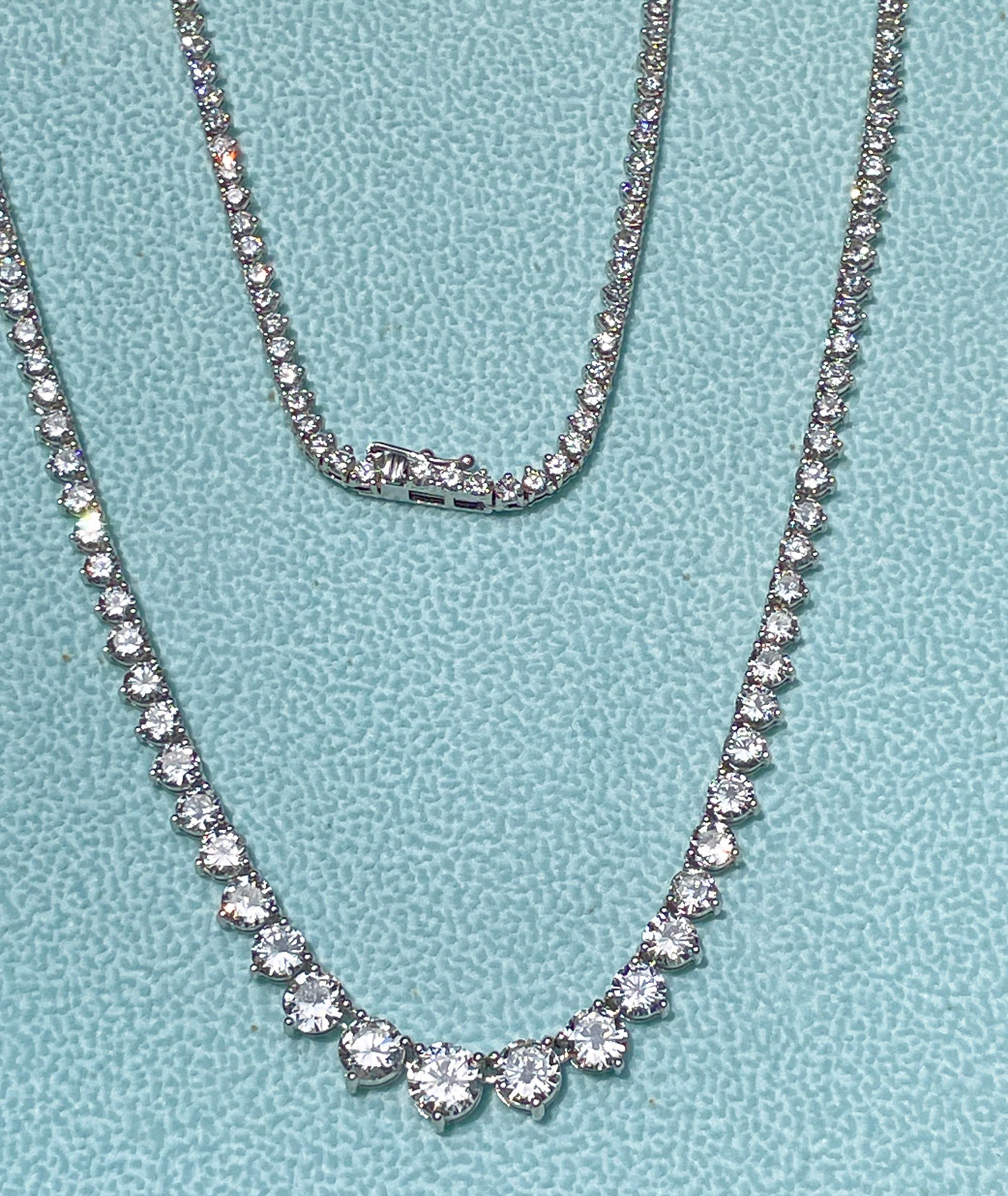 13.0ct Estate Graduated Round Diamond Riviera Tennis 14k White Gold Necklace For Sale 10