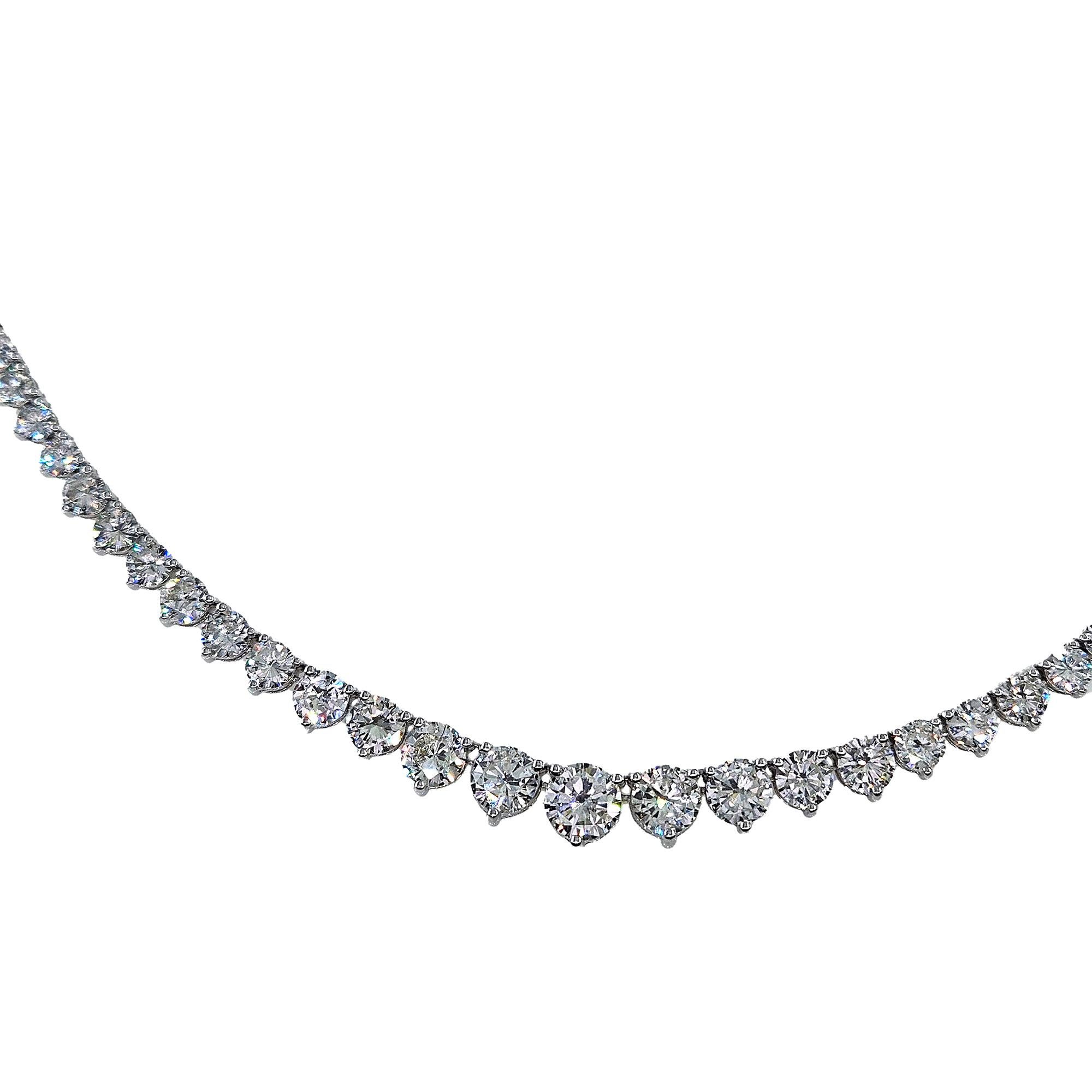 Classic Rivera 13.0ct Graduated Round Diamond Tennis 14k White Gold  Estate Vintage Necklace 
An Amazing Estate Diamond 14k White gold (stamped) Tennis Necklace with 148 Round Brilliant Diamonds in G-H color, SI-I clarity over all- eye clear,