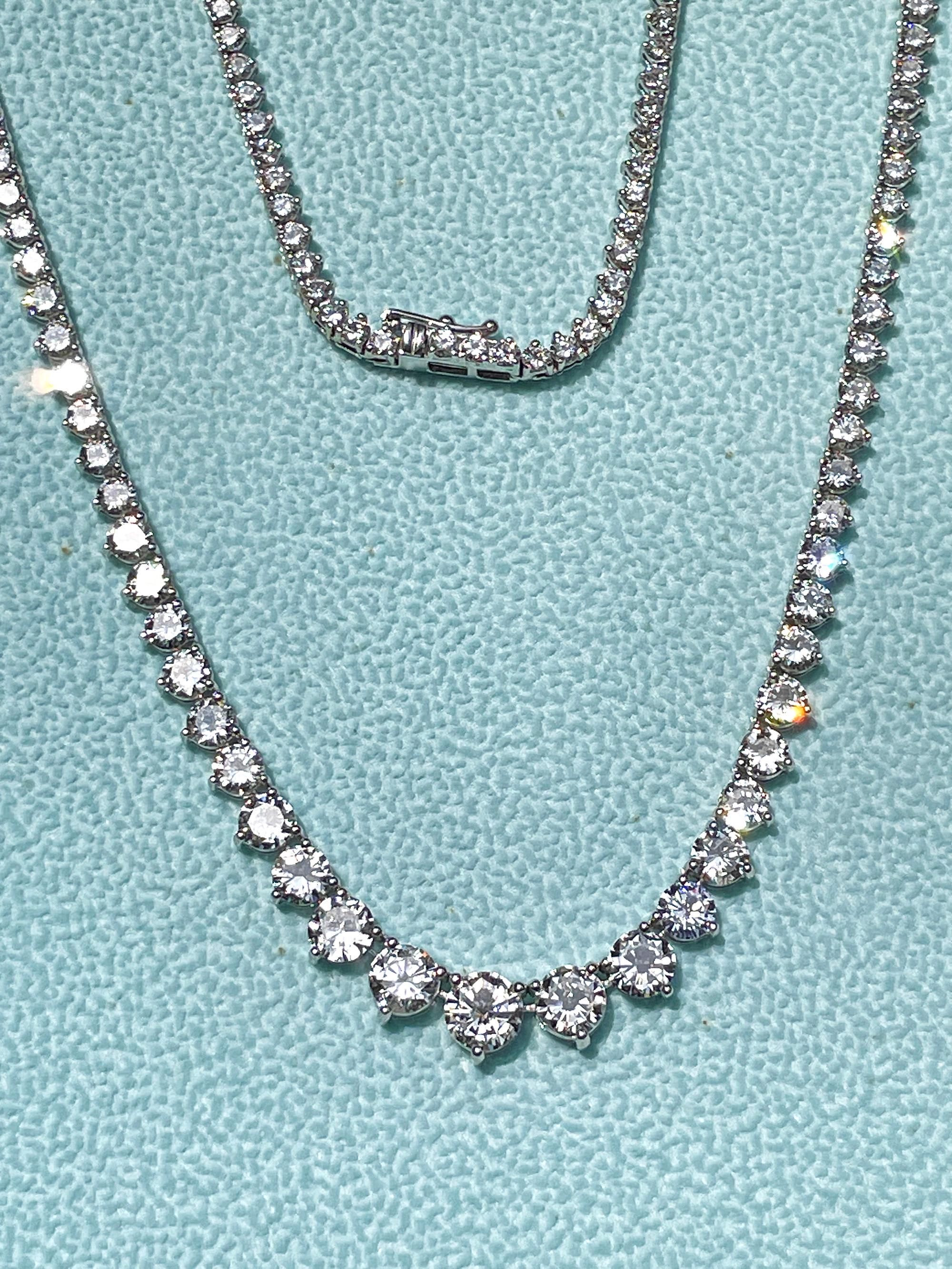 13.0ct Estate Graduated Round Diamond Riviera Tennis 14k White Gold Necklace For Sale 11