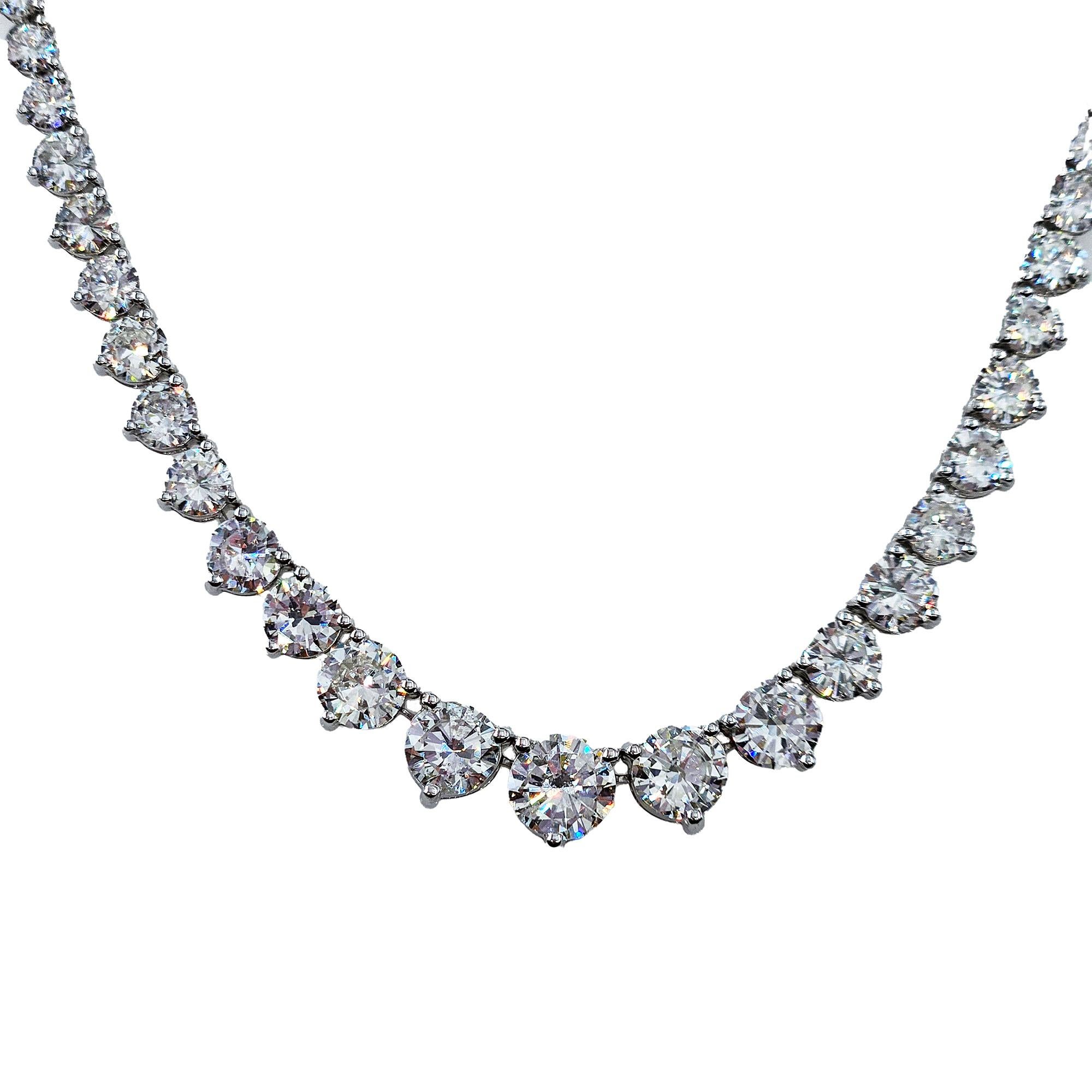 13.0ct Estate Graduated Round Diamond Riviera Tennis 14k White Gold Necklace For Sale 3