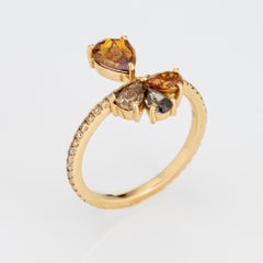 1,30 Karat Ausgefallener farbiger Diamantring Estate 18k Gold 6,75 Birnenschliff Orange Grau