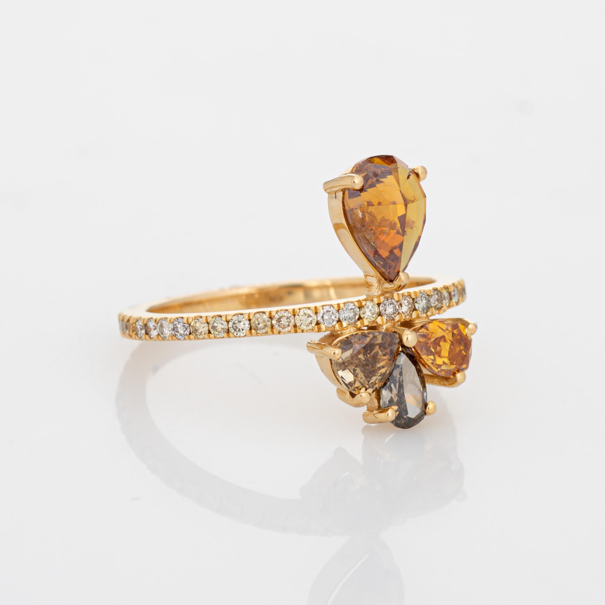 Contemporary 1.30ct Fancy Colored Diamond Ring Estate 18k Gold 6.75 Pear Cut Orange Grey For Sale