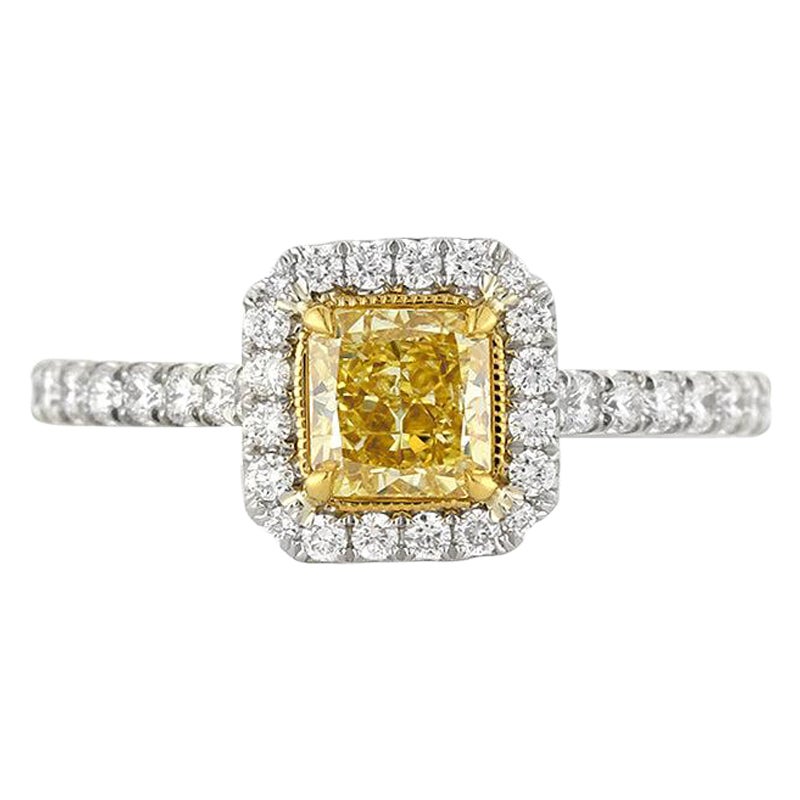1.30ct Fancy Intense Yellow Radiant Cut Diamond Engagement Ring