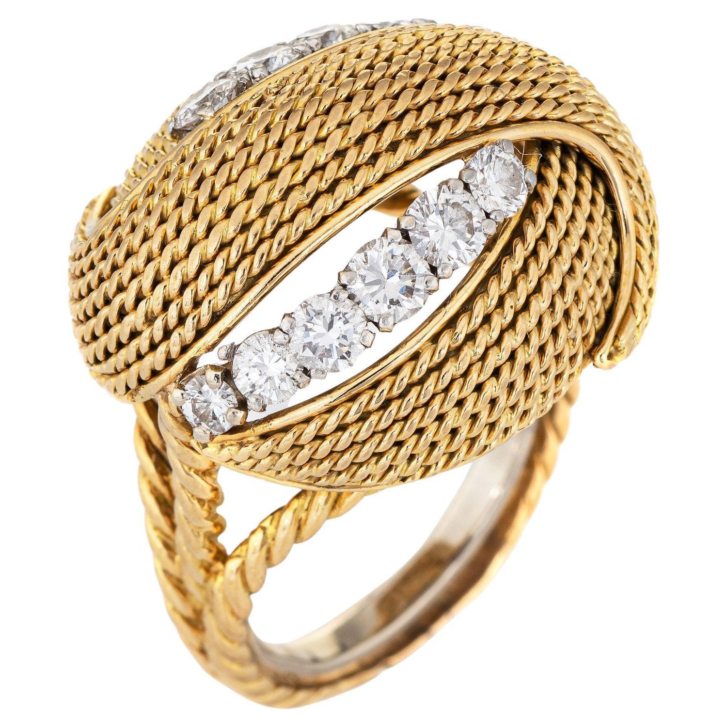 1.30ct French Diamond Bombe Ring 18k Yellow Gold Vintage Fine Jewelry at  1stDibs