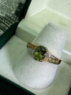 1.30ct Green Tourmaline (Verdelite) & Diamond Two-Tone Gold Dress Vintage Ring