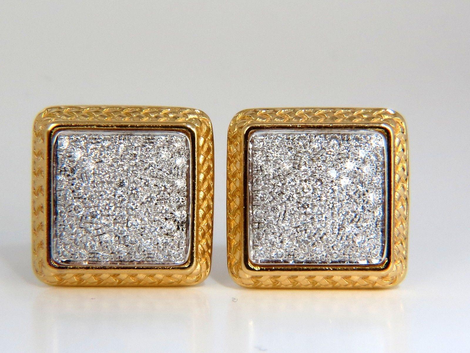1.30CT Ladies Classic Square Diamond Clip Earring 18KT Crosshatch Trim A+ In New Condition In New York, NY