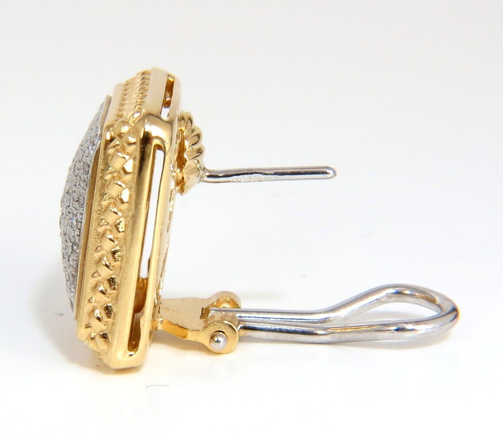 1.30CT Ladies Classic Square Diamond Clip Earring 18KT Crosshatch Trim A+ 2