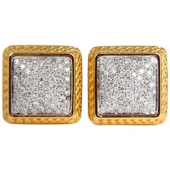 1.30CT Ladies Classic Square Diamond Clip Earring 18KT Crosshatch Trim A+