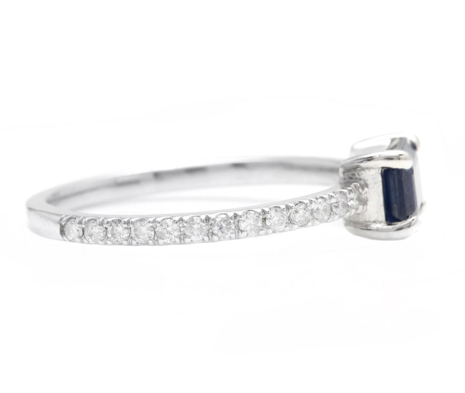 Mixed Cut 1.30Ct Natural Blue Sapphire and Diamond 14K Solid White Gold Ring For Sale