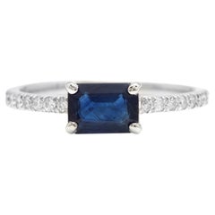 1,30 Karat natürlicher blauer Saphir und Diamant 14K massiver Weißgold Ring