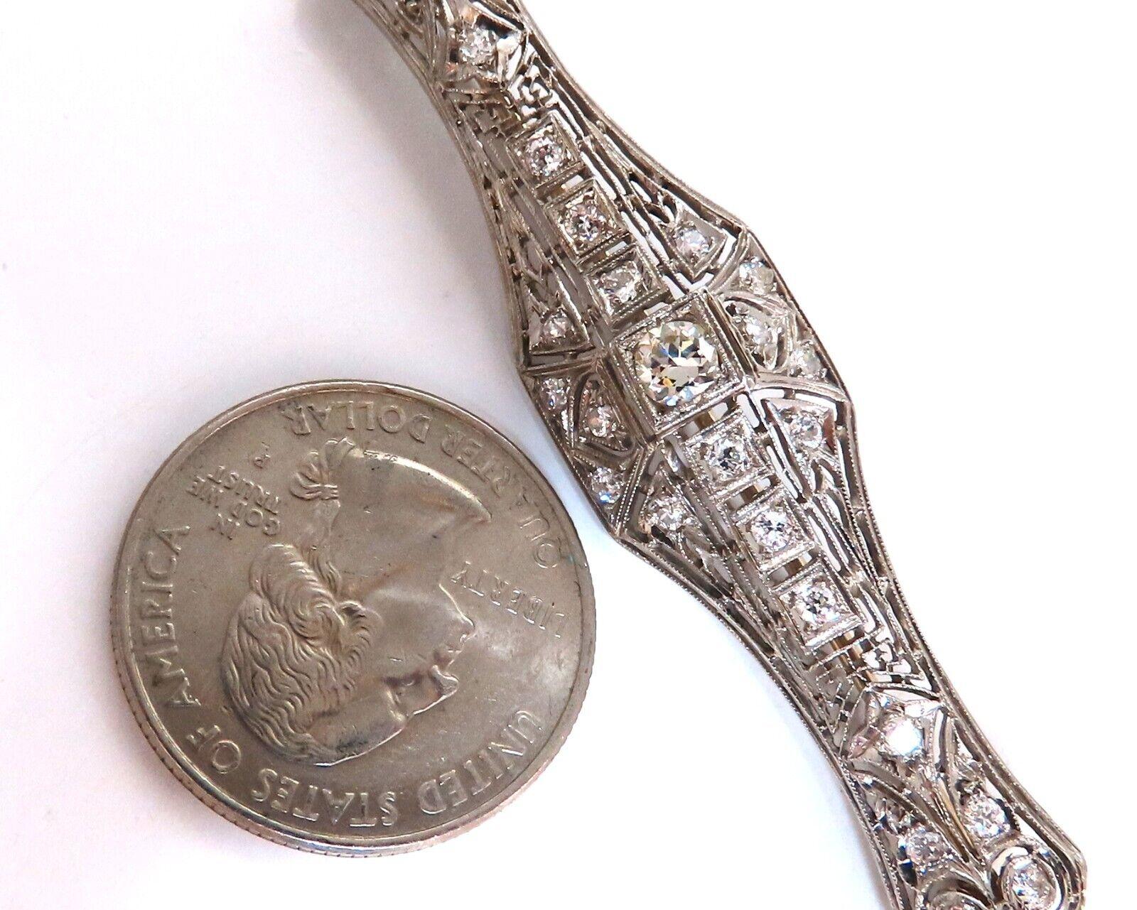 Women's or Men's 1.30ct Natural Diamonds Platinum Pin Edwardian Deco Vintage For Sale