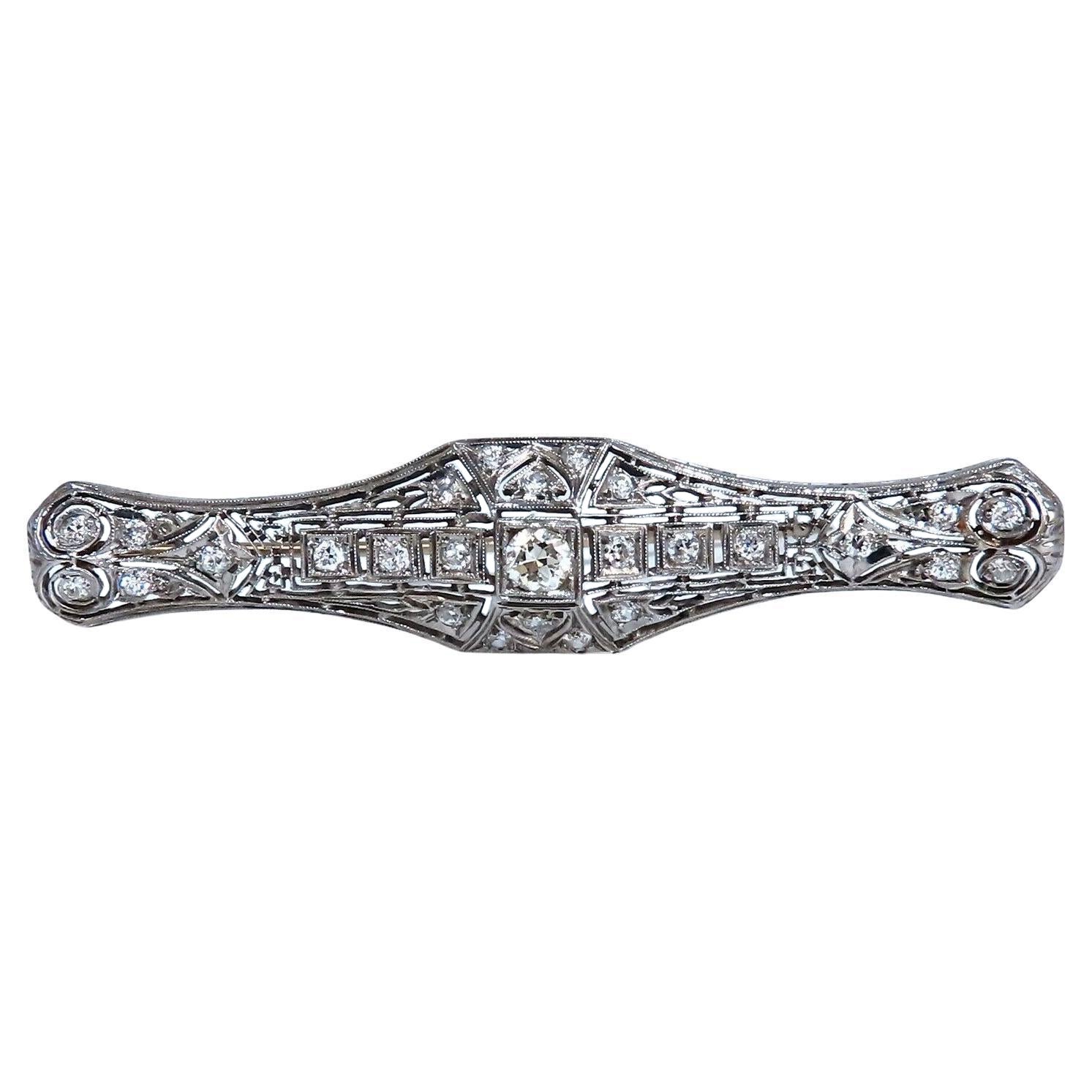 Spilla in platino con diamanti naturali da 1,30 ct Edwardian Deco Vintage