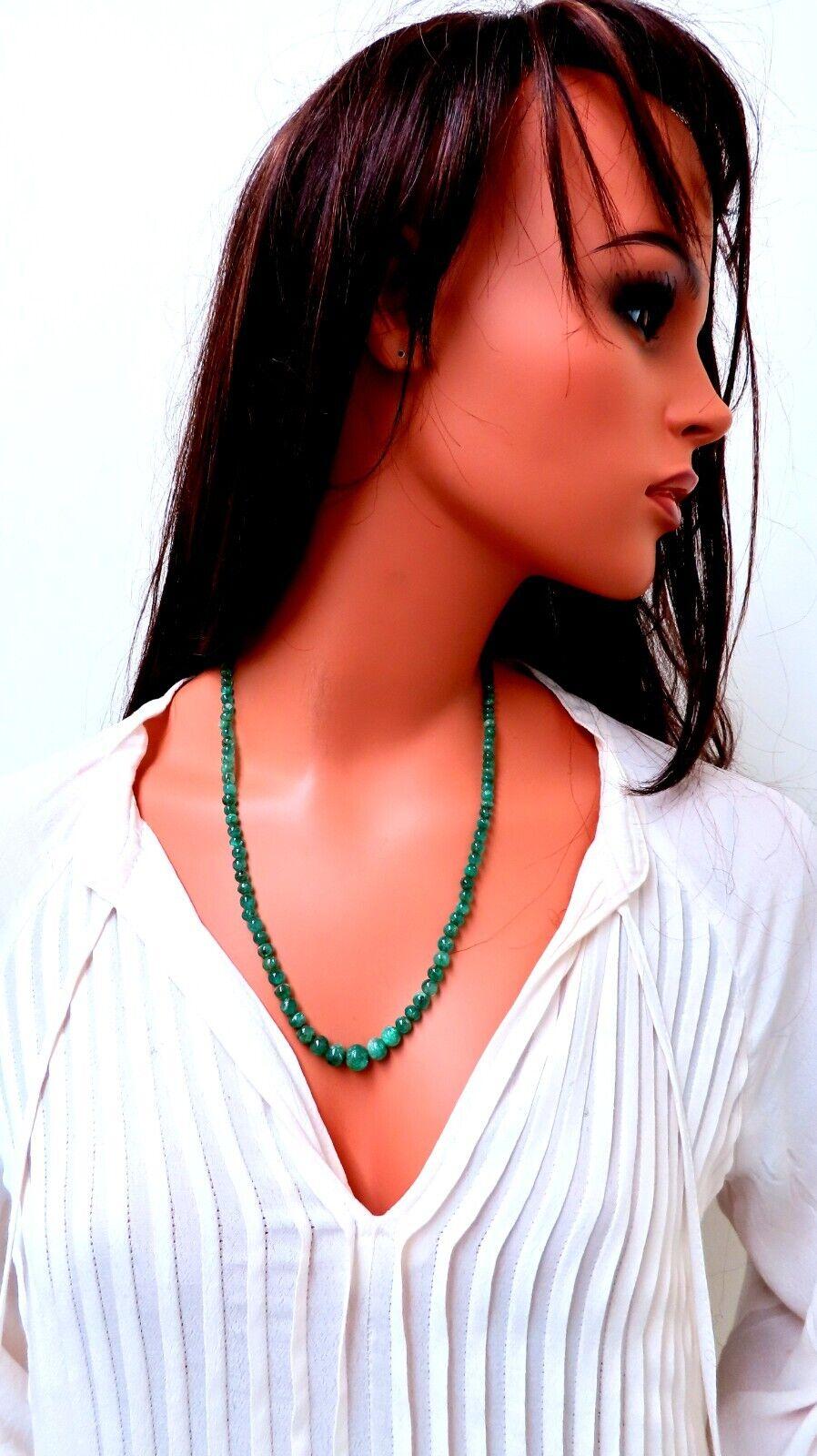 130ct Natural Emerald Beads necklace Graduated Strand 7-4mm 23 inch 14kt gold In New Condition For Sale In New York, NY