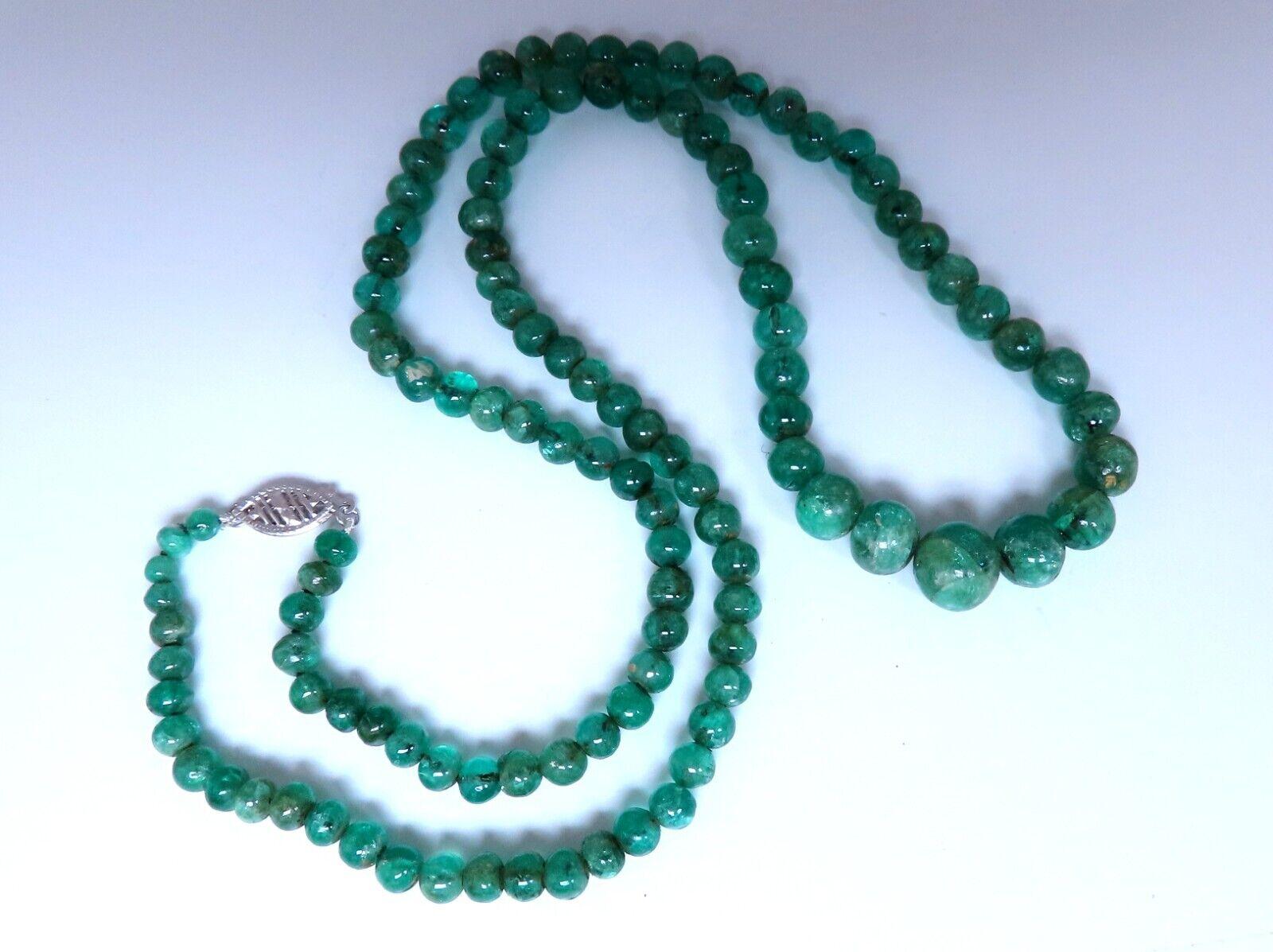 Women's or Men's 130ct Natural Emerald Beads necklace Graduated Strand 7-4mm 23 inch 14kt gold For Sale