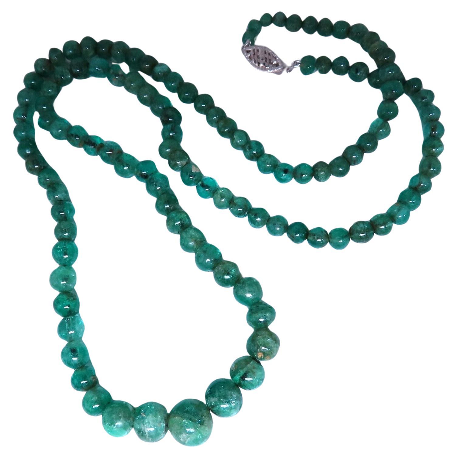 130ct Natural Emerald Beads necklace Graduated Strand 7-4mm 23 inch 14kt gold For Sale