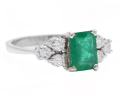 1.30ct Natural Emerald & Diamond 14k Solid White Gold Ring