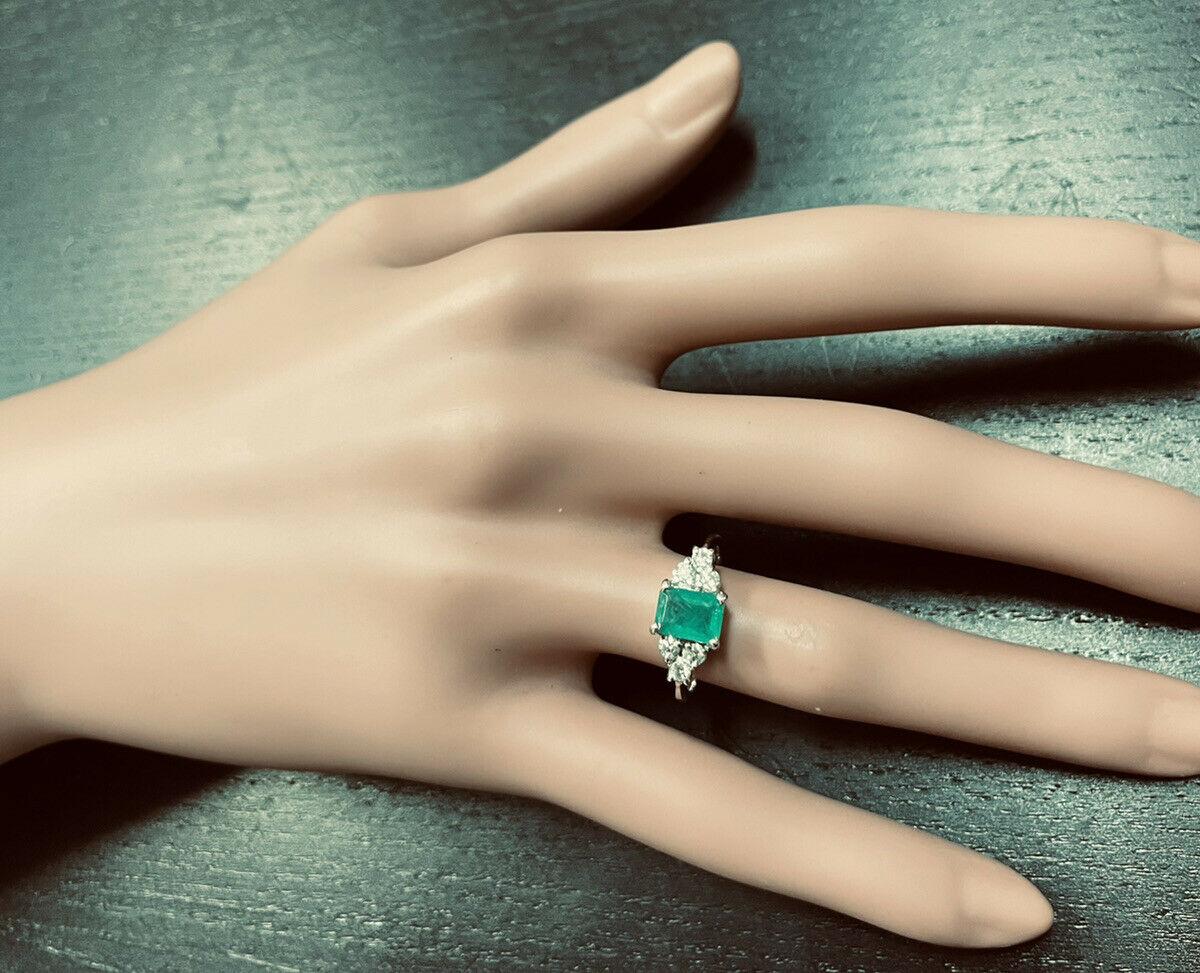 1.30ct Natural Emerald & Diamond 14k Solid White Gold Ring For Sale 1