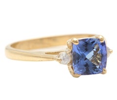 1.30Ct Natural Nice Looking Tanzanite and Diamond 14K Solid Yellow Gold Ring