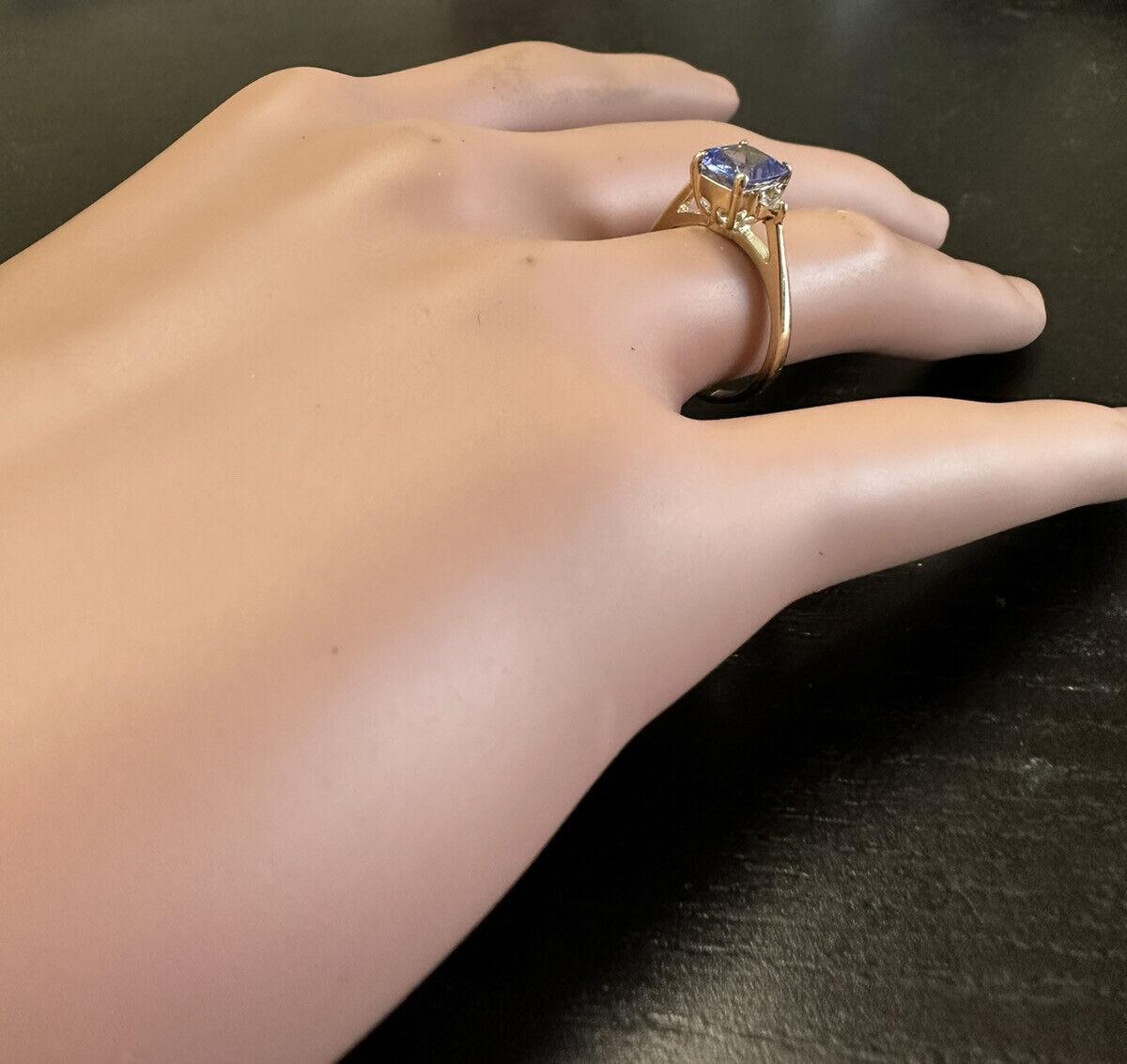 Anillo de oro amarillo macizo de 14 quilates con tanzanita y diamante de 1,30 quilates naturales de bonito aspecto en venta 3