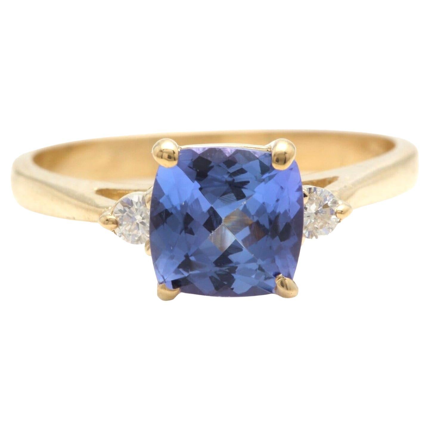 1.30Ct Natural Nice Looking Tanzanite and Diamond 14K Solid Yellow Gold Ring For Sale