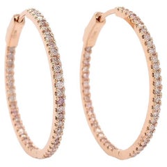 IGI Certified 1.30ct Natural Pink Diamond Hoop Earrings 14K Rose Gold