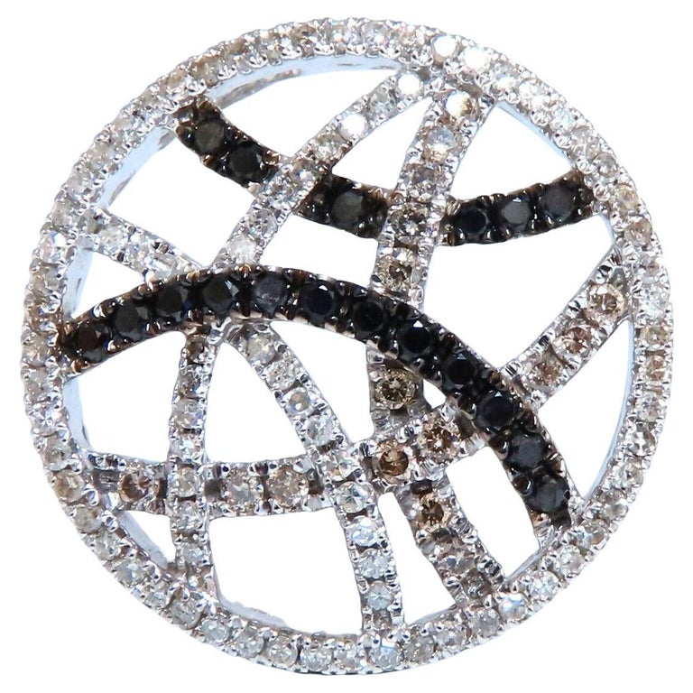 Natural Round Black Diamonds Circle Pendant 14kt For Sale