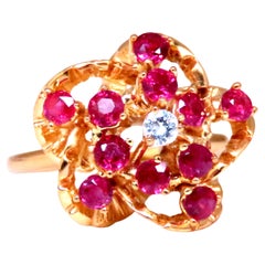Anello con cluster di diamanti e rubini naturali da 1,30 carati Vintage Revisit 14kt 12431