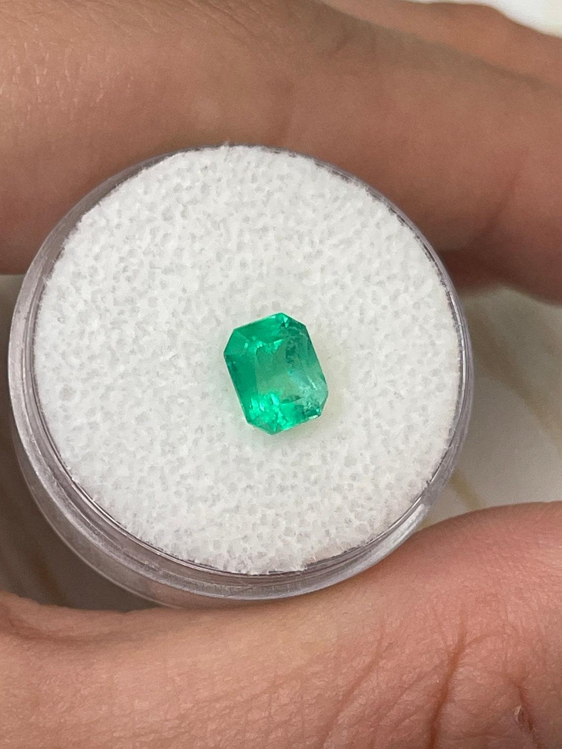 Women's or Men's 1.30ct Neon Yellowish Green Colombian Emerald 7x6mm Emerald Cut Genuine May