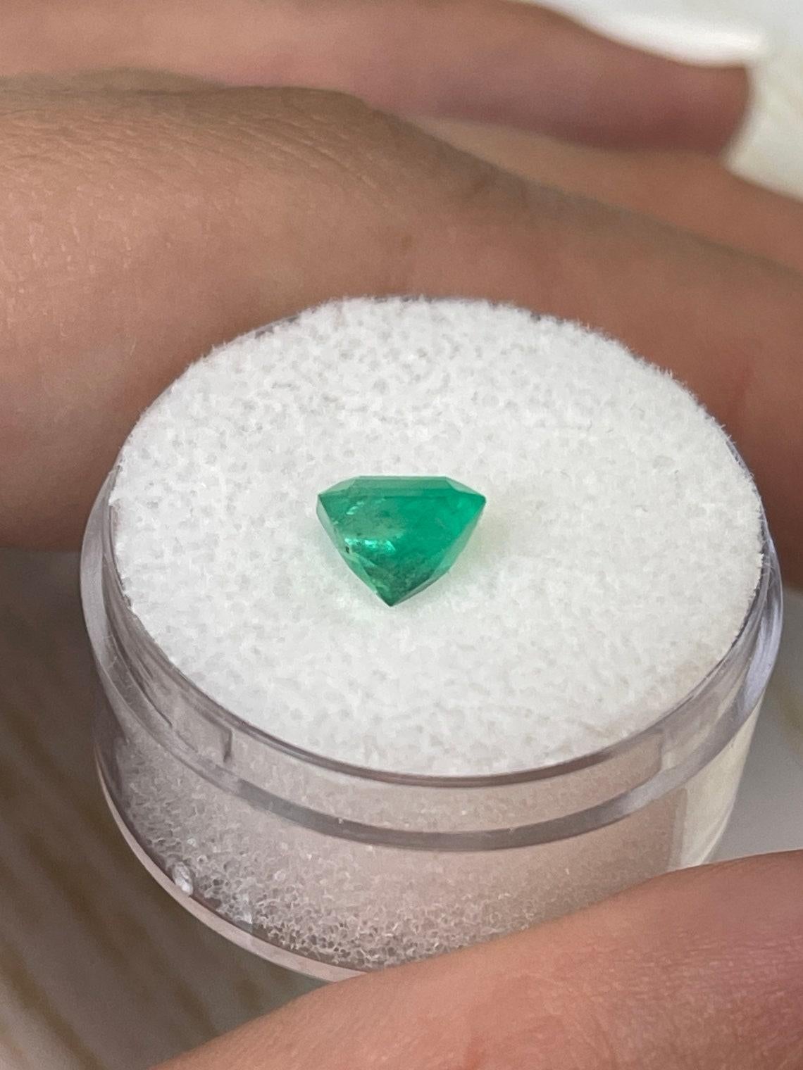 1.30ct Neon Yellowish Green Colombian Emerald 7x6mm Emerald Cut Genuine May 1