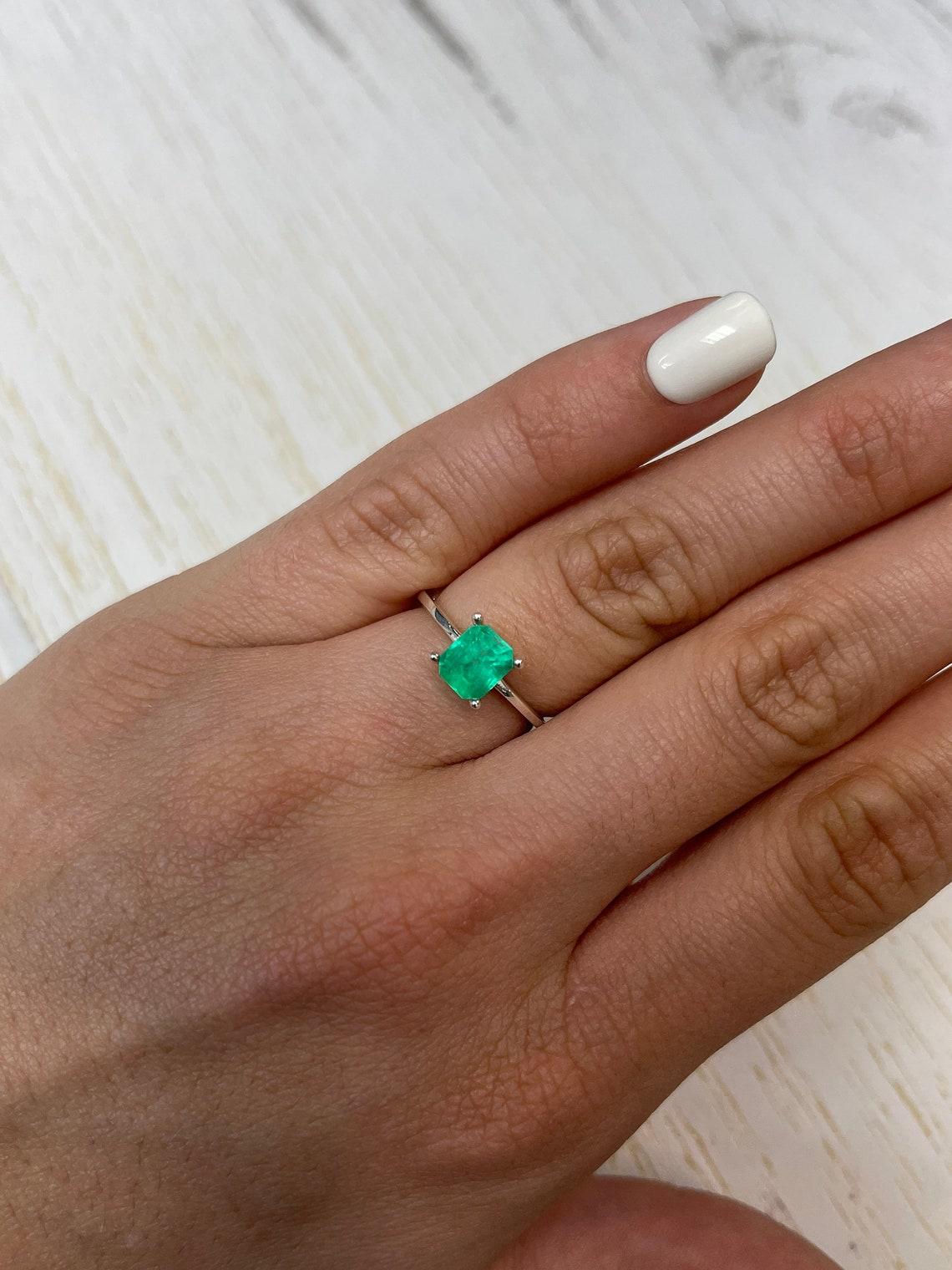 1.30ct Neon Yellowish Green Colombian Emerald 7x6mm Emerald Cut Genuine May 2
