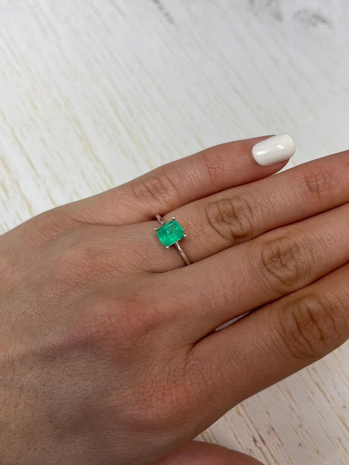 1.30ct Neon Yellowish Green Colombian Emerald 7x6mm Emerald Cut Genuine May 3