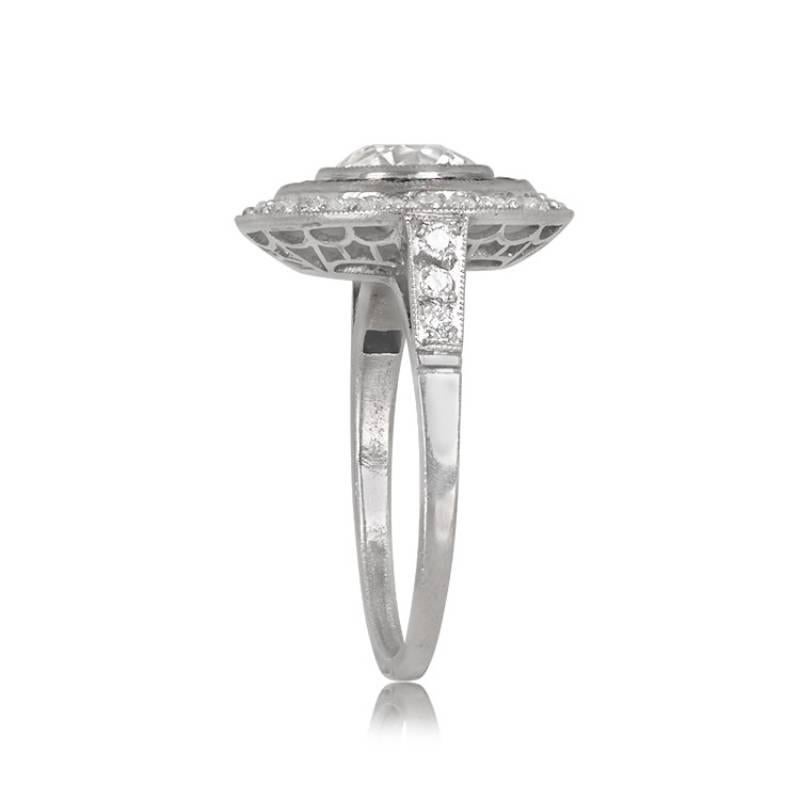 Art Deco 1.30ct Old European Cut  Diamond Engagement, VS1 Clarity, Double Halo, Platinum For Sale