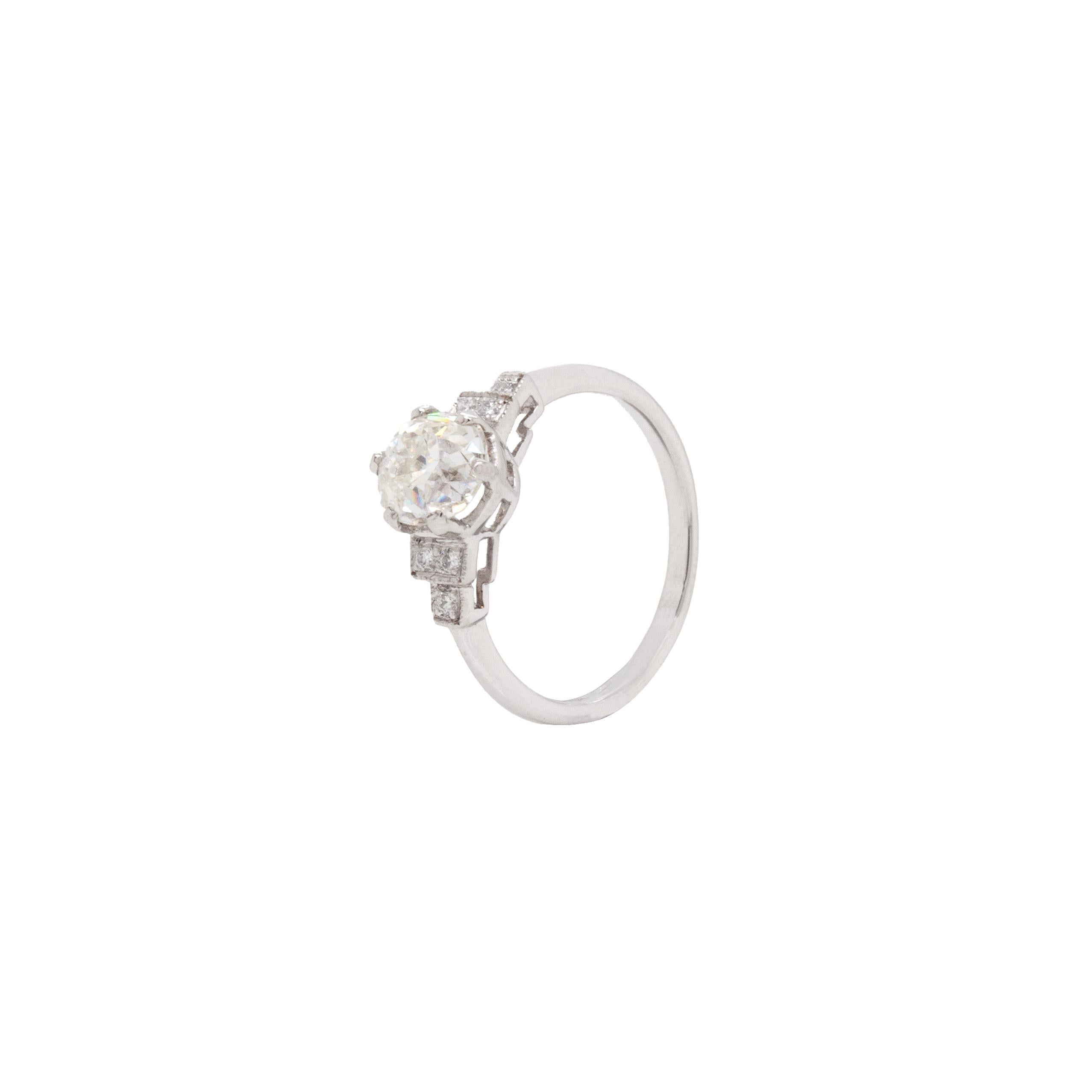 1,30 Karat Diamant im Altminenschliff und Platin Verlobungsring (Alteuropäischer Brillantschliff) im Angebot