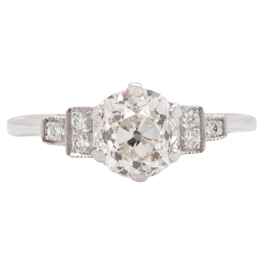 1,30 Karat Diamant im Altminenschliff und Platin Verlobungsring im Angebot