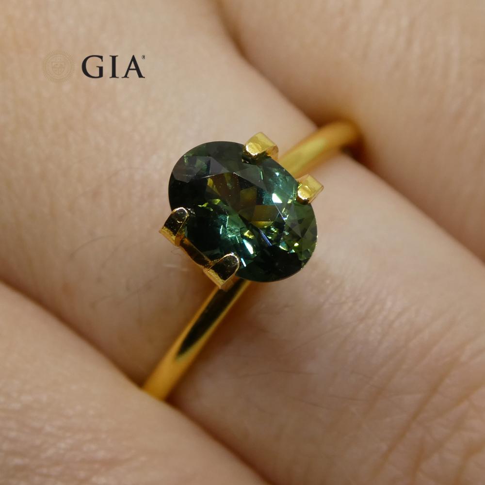 Brilliant Cut 1.30 Carat Oval Teal Green Sapphire GIA Certified Australian For Sale