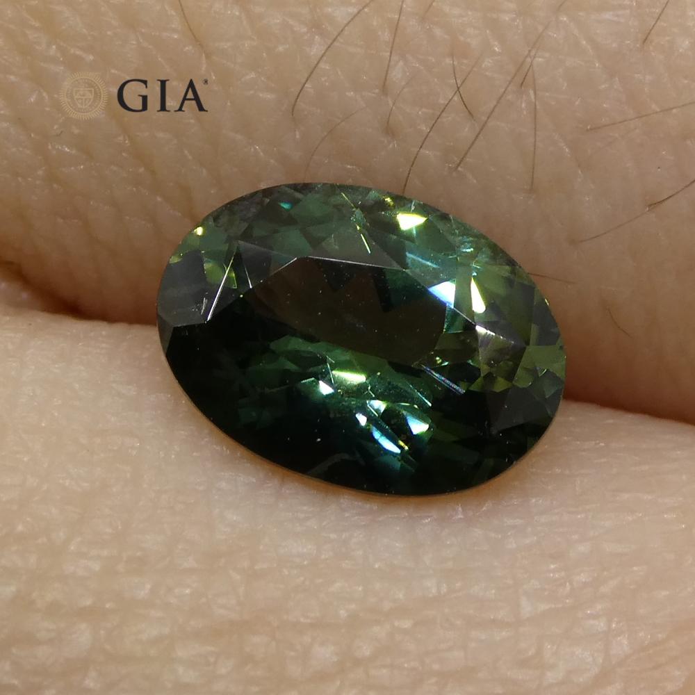 1.30 Carat Oval Teal Green Sapphire GIA Certified Australian For Sale 1