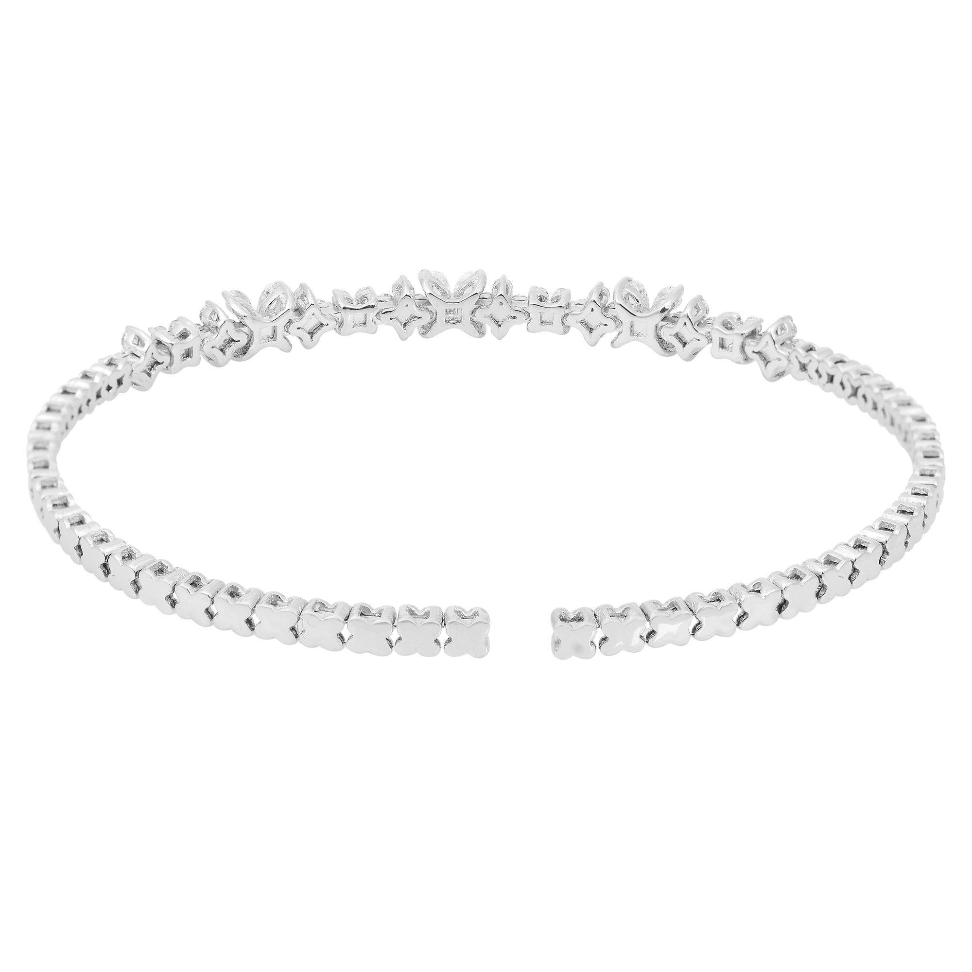 Modern 1.30ct Pear Round Diamond Cuff Bangle Bracelet 18 Karat White Gold Jewelry For Sale