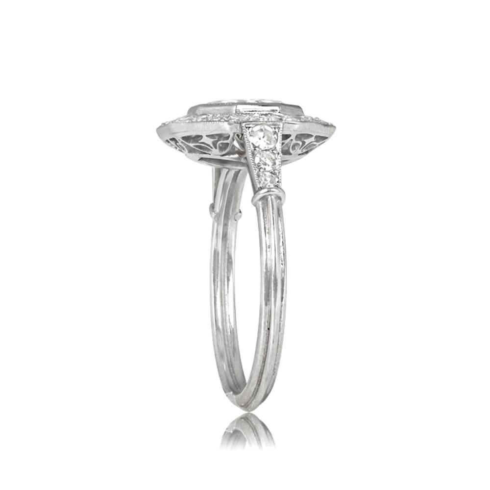 Art Deco 1.30ct Transitional Cut Diamond Engagment Ring, i Color, Diamond Halo, Platinum For Sale