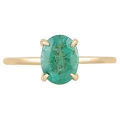 1.30cts 14K Natural Emerald-Oval Cut Four Prong Setting Gold Solitaire Ring