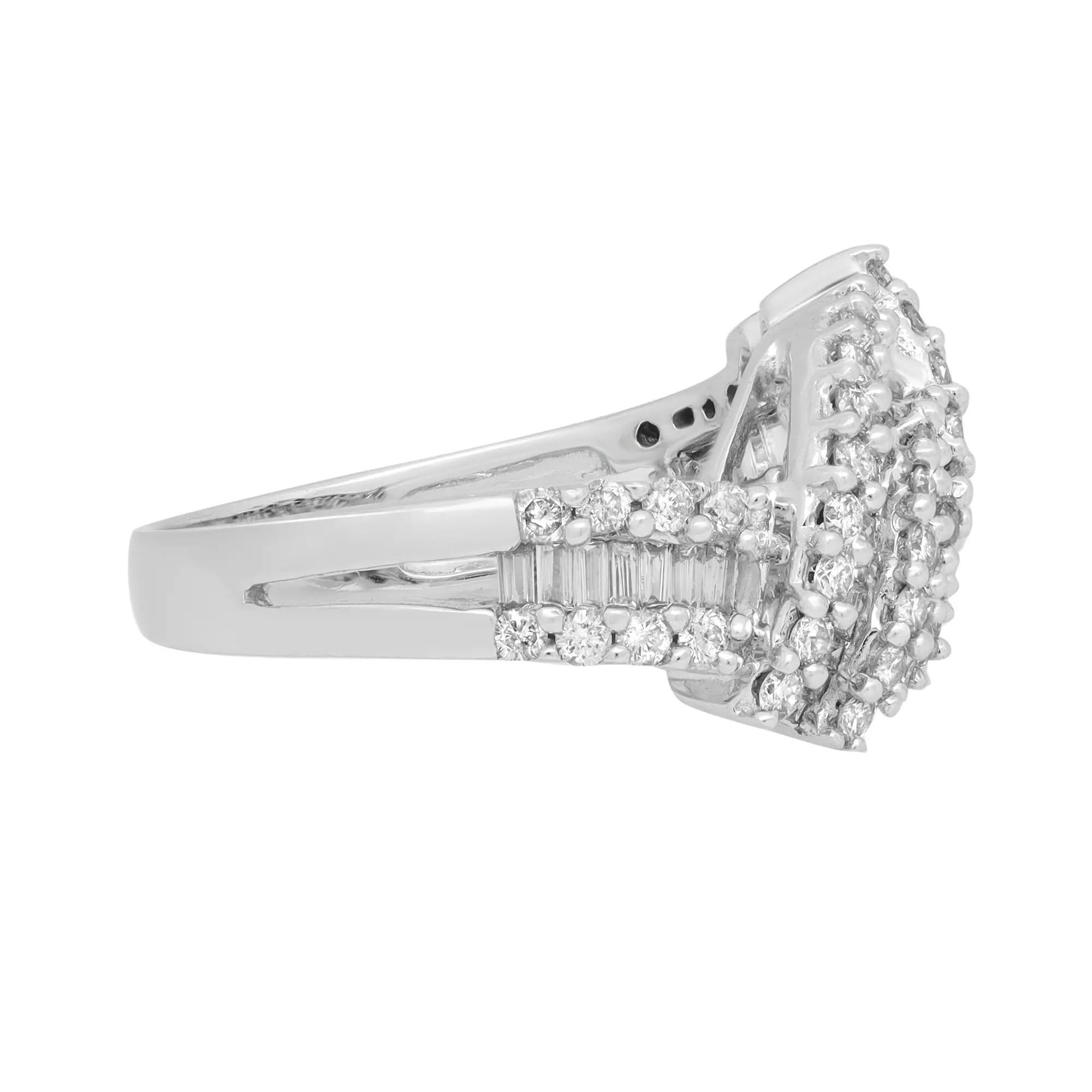 Modern 1.30cttw Baguette and Round Cut Diamond Cocktail Ring 14k White Gold For Sale