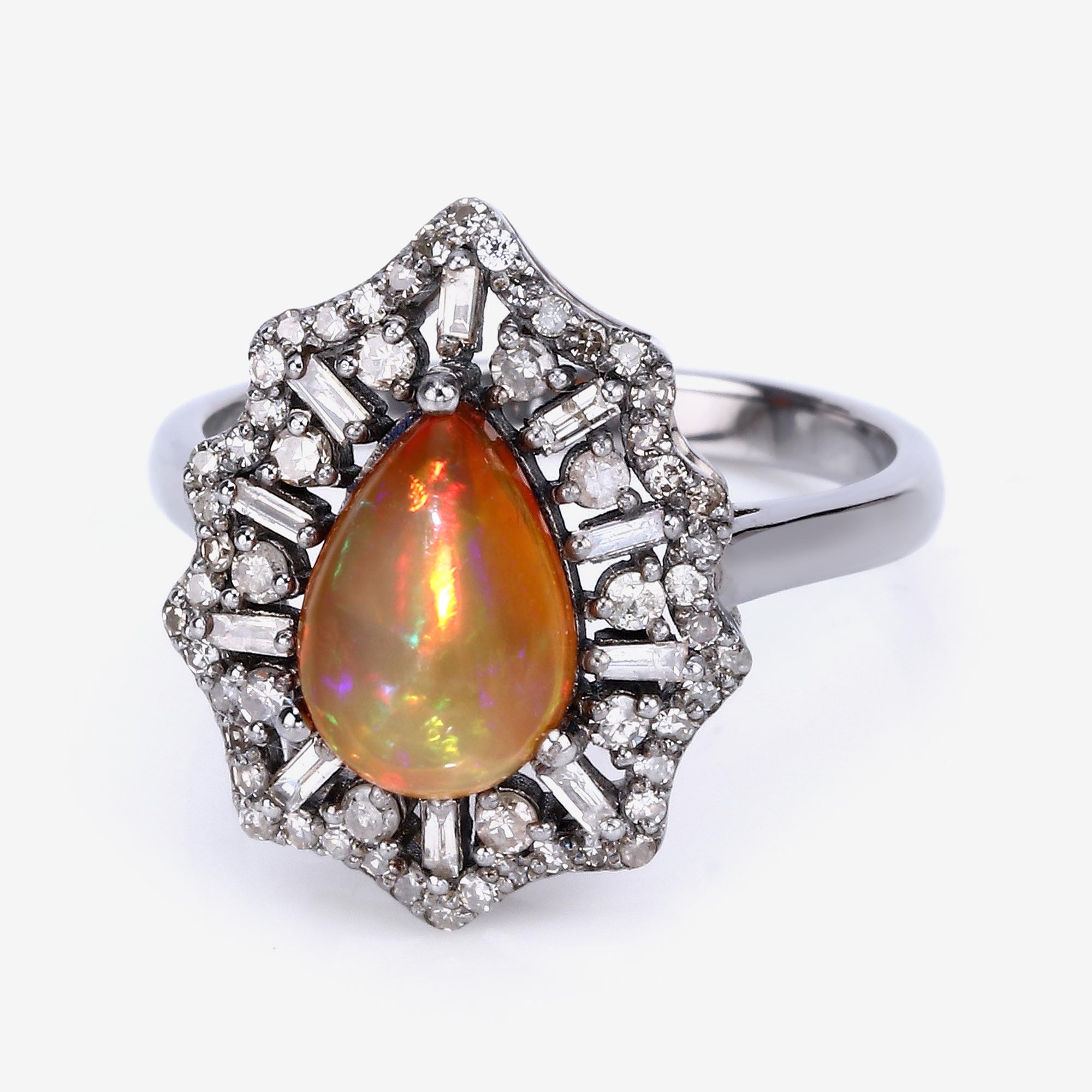 Women's 1.30cttw Ethiopian Opal with Diamonds 0.66cttw Sterling Silver Ring