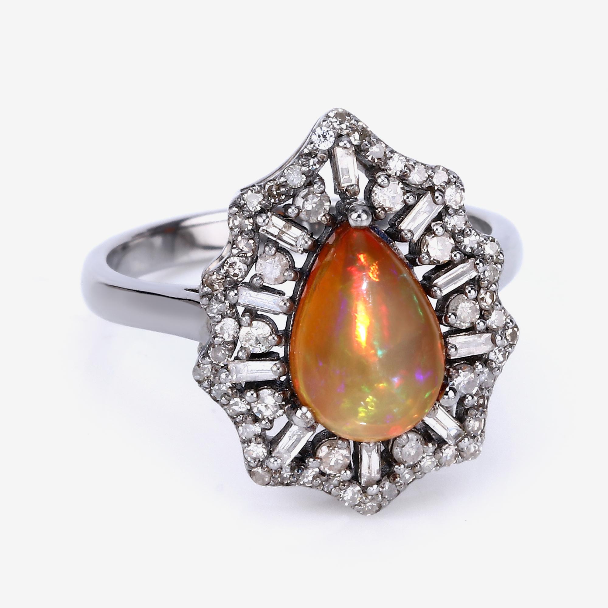 1.30cttw Ethiopian Opal with Diamonds 0.66cttw Sterling Silver Ring 1