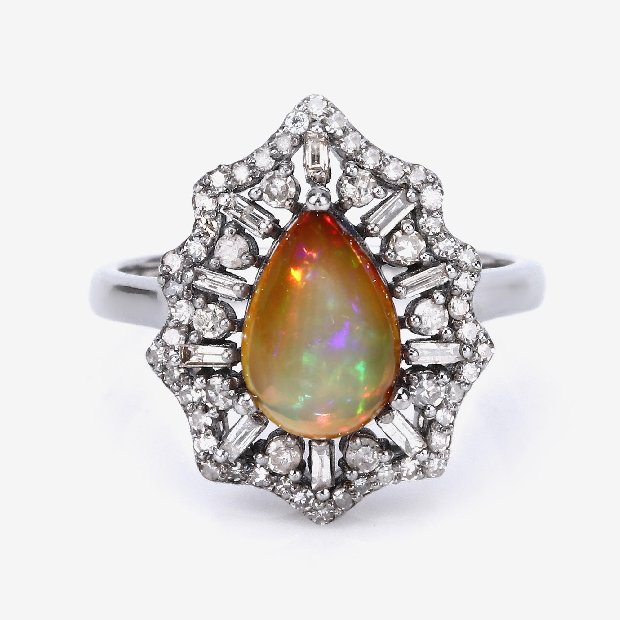1.30cttw Ethiopian Opal with Diamonds 0.66cttw Sterling Silver Ring 2
