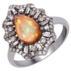 1.30cttw Ethiopian Opal with Diamonds 0.66cttw Sterling Silver Ring