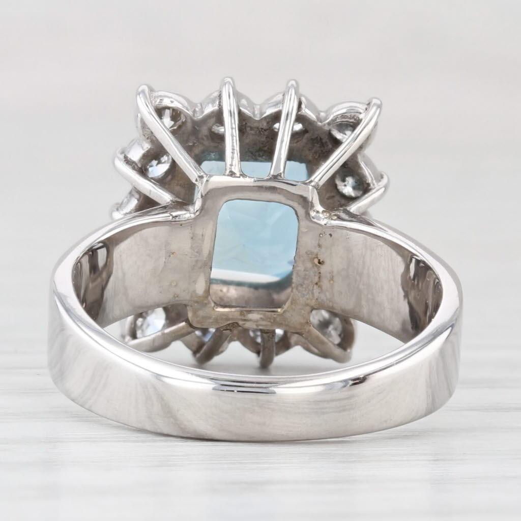 Quadrato Anello aureola con diamante e acquamarina da 1,30 ct. in oro bianco 18k, misura 5,75 - 6 in vendita