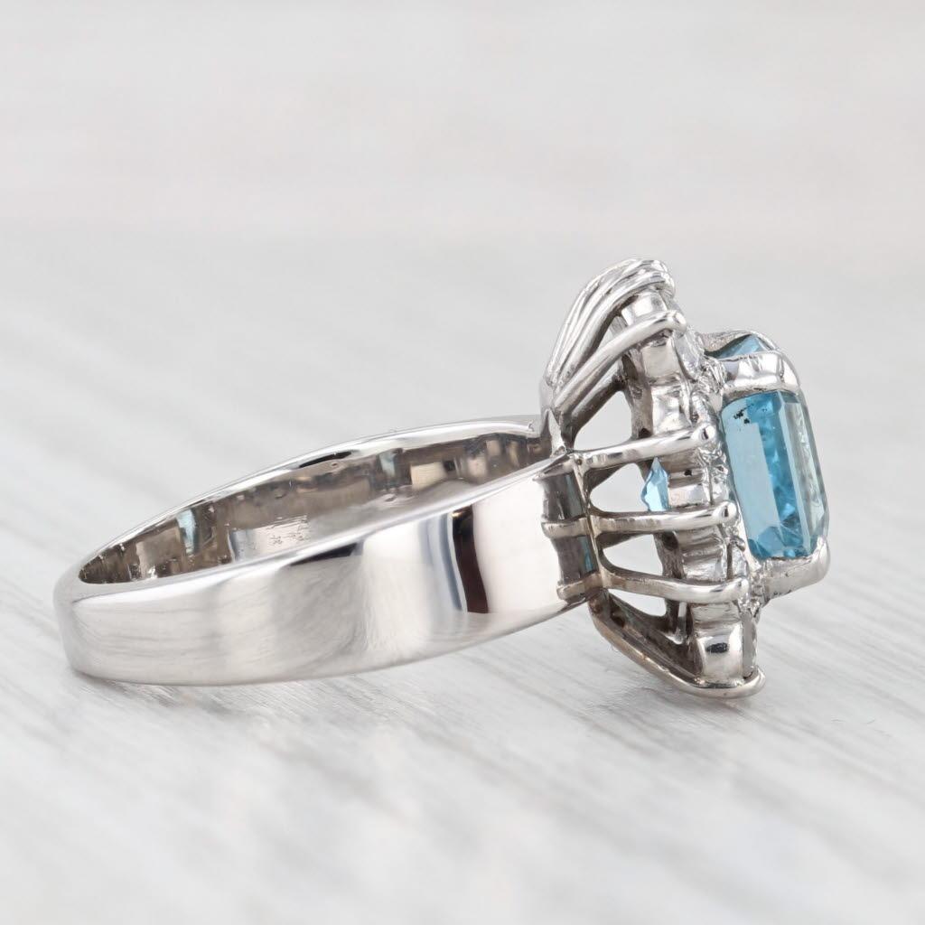 da uomo o donna Anello aureola con diamante e acquamarina da 1,30 ct. in oro bianco 18k, misura 5,75 - 6 in vendita