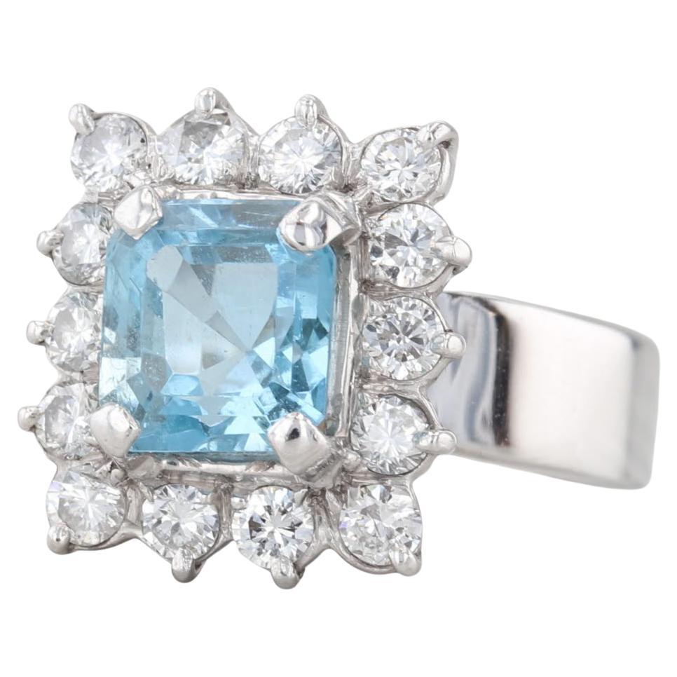 1.30ctw Aquamarine Diamond Halo Ring 18k White Gold Size 5.75 - 6