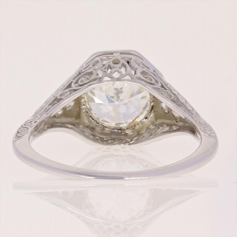 Old European Cut 1.30 Carat Art Deco Diamond Ring, 18 Karat White Gold Vintage European