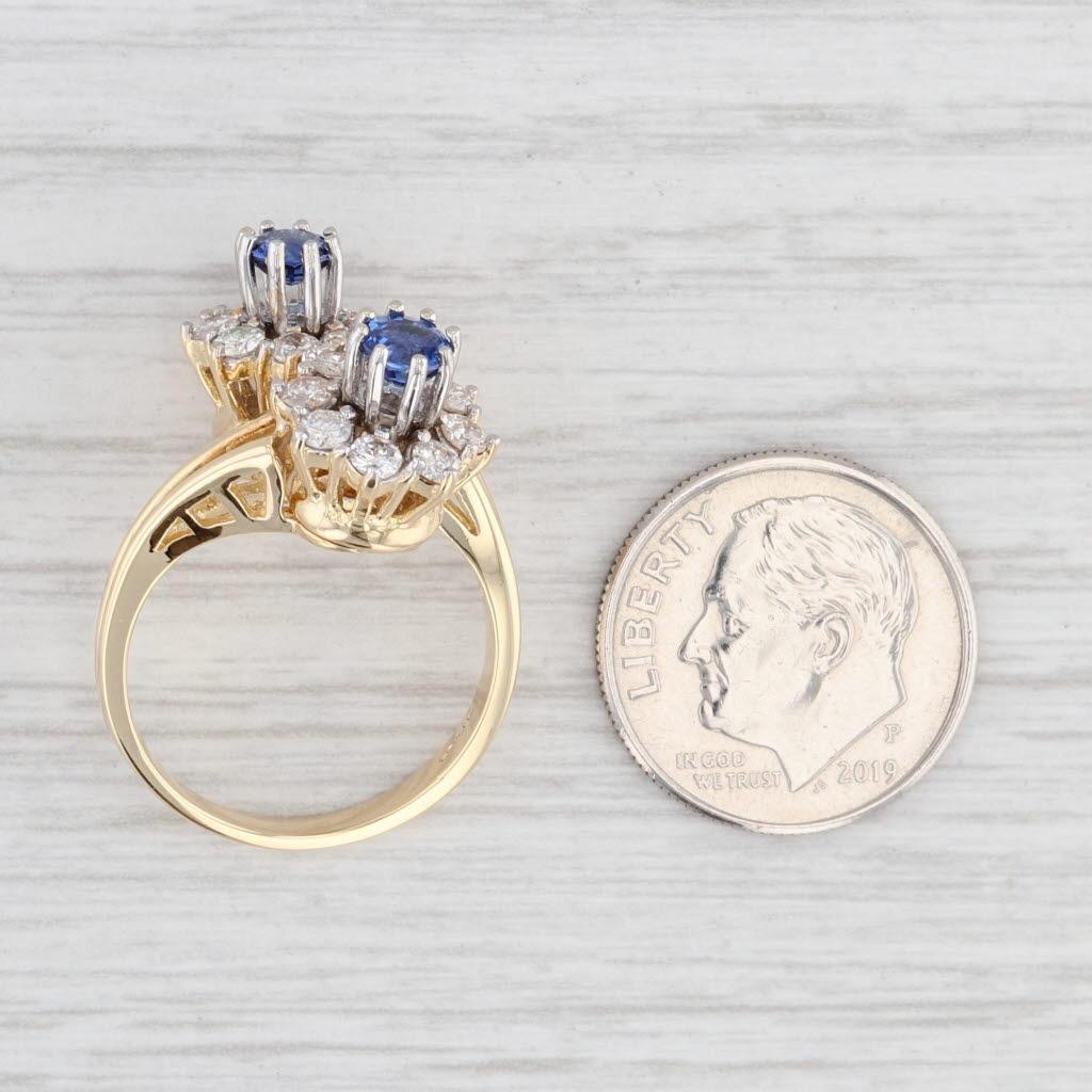 Bague bypass fleur en or jaune 18 carats avec saphir bleu de 1,30 carat et diamants, taille 6,25 Pour femmes en vente