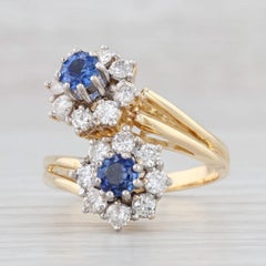 1.30ctw Blue Sapphire Diamond Flower Bypass Ring 18k Yellow Gold Size 6.25
